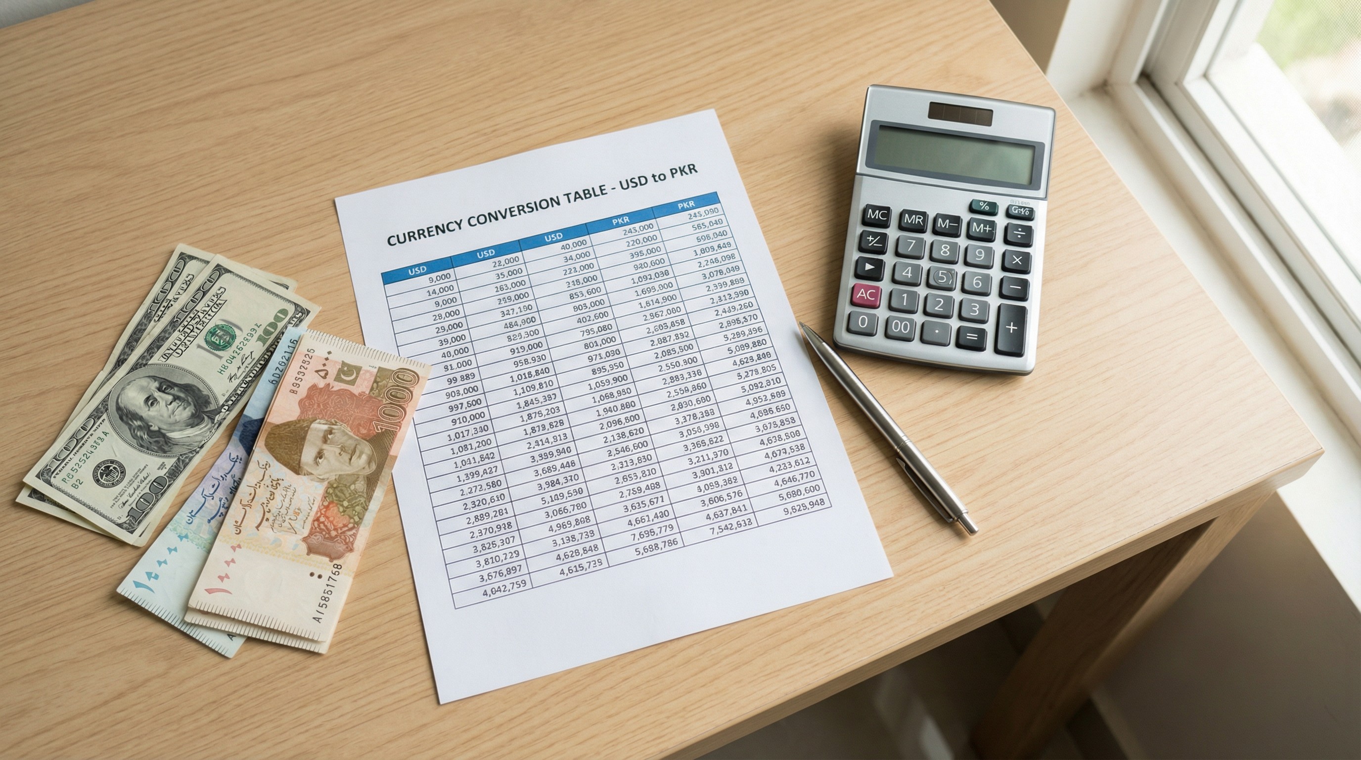 Dollar to PKR Conversion Table