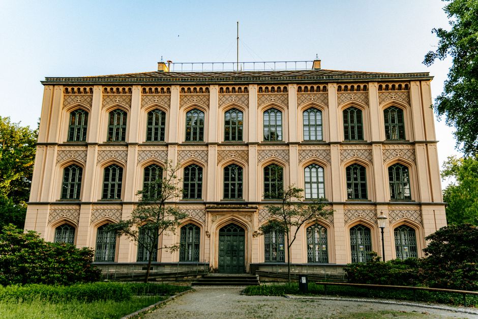 Front view of a historic building in Zittau, Germany, showcasing classic architectural design.